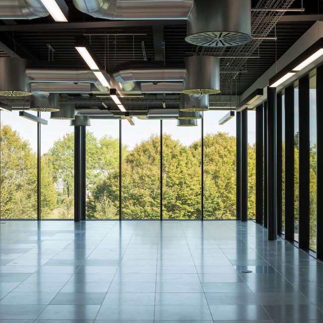 210 Building interior view of floor to ceiling windows